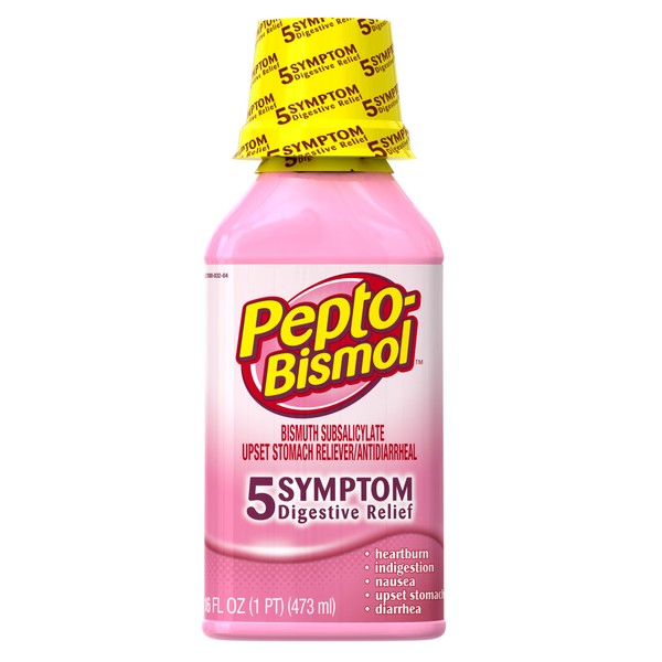 Pepto-Bismol Original Liquid 5 Symptom Medicine - Including Upset Stomach & Diarrhea Relief 16 Oz (Pack of 3) (OLD)