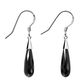 Franki Baker 925 Sterling Silver Natural Black Facetted Agate Gemstone Drop Dangle Earrings. Length: 4.5cms