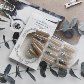 Extra Long Press on Nails Square Fake Nails with Designs Glossy French Tip Nails Press on Acrylic Nails Cross False Nails Coffin Butterfly Stick on Nails Rhinestone Silver Glue on Nails for Women