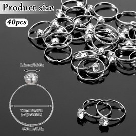 Aphumedc 40 Packs Diamond Engagement Rings, Fake Wedding Rings, Glitter Fidget Rings, Bridal Shower Rings for Wedding Table Decorations, Party Supply, Favor Accents, Cupcake Toppers (Silver)
