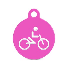 fagraphix Cycling Round Keychain with Tab Engraved Biking Bicycle v2 Hot Pink