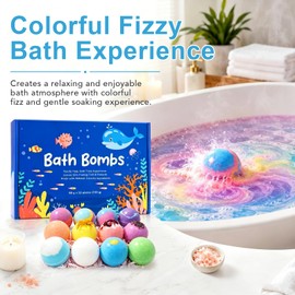 Ocean Theme Bath Bomb Set with Hidden Sea Creature Charms, 12 Colorful Fizzy Bath Bombs for Relaxing Bath Time, Self Care Gifts and Everyday Soaking Experience