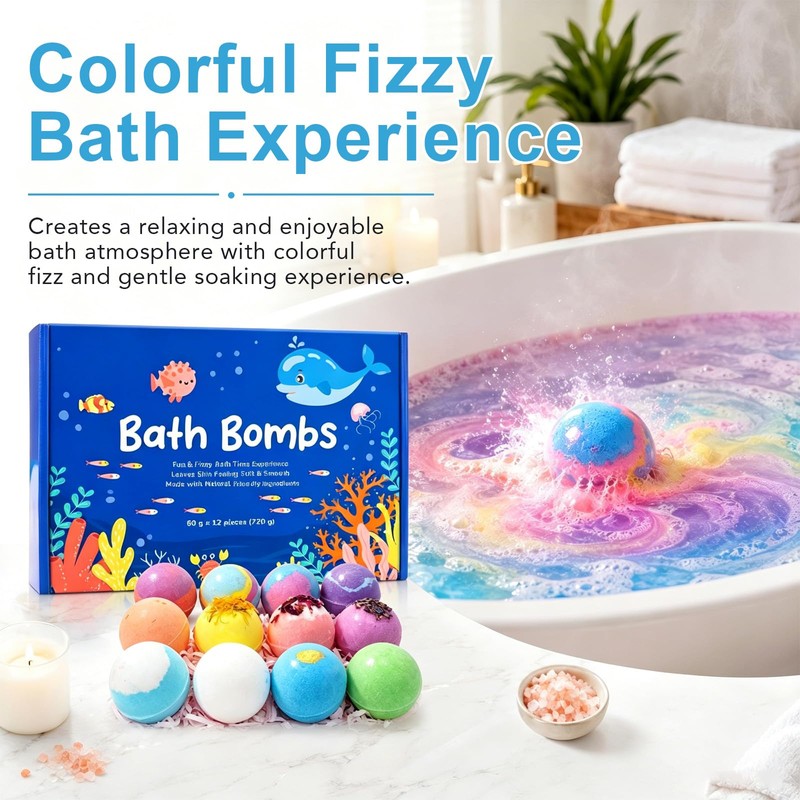 Ocean Theme Bath Bomb Set with Hidden Sea Creature Charms,