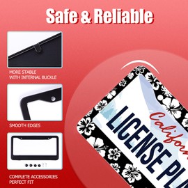 White Hibiscus Hawaii Flowers License Plate Frames Floral Round Hole Personalise License Plate Frame Car Universal Accessories Stainless steel Cars Decor Fits Standard US Vehicles Size 12.2 x 6 Inches