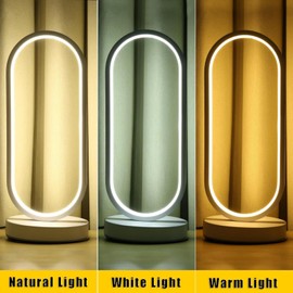 Modern Bedside Table Lamp, LED Oval Bedside Night Light, 3 Color Temperatures and 10 Brightness Levels, 12.6'' Desk Lamp for Bedroom, Living Room, Reading Lamp, Home Decoration, White