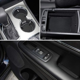 auovo Door Cup Holder Console Liners Inserts Custom Fit for Grand Cherokee 2014-2021 Interior Accessories Anti Dust Mats(18-pcs Set, Black Trim)