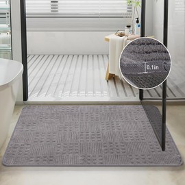 Inlume Bath Mats 24x17 Non-Slip Absorbent Bathroom Rug, Quick Dry Machine Washable Shower Tub Mat with Rubber Backing, Soft Floor Carpet for Bathroom Decor Waffle Grey