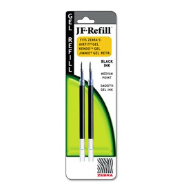 Zebra 87012 JF Refill for Jimnie Gel RT/Sarasa/Z-Grip Gel Roller Ball, Med, BLK, 2/Pack