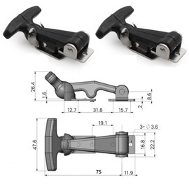 LONGHAO 2 pcs T-Handle Hasp Stainless Steel Rubber Hood Lock Set with Closures for Bonnet T-Handle with Rubber Lock for Drawer, for Bonnet with Brackets (A126B-2)