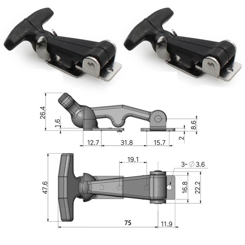 LONGHAO 2 pcs T-Handle Hasp Stainless Steel Rubber Hood Lock