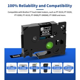 TZe-335 Label Tape Replacement for Brother P Touch Label Tape TZe TZ Tape 12mm 0.47 Laminated Black Label Maker Tape TZe335 for Brother PT-D210 PT-D220 PT-H110 Labeler, White on Black 4-Pack