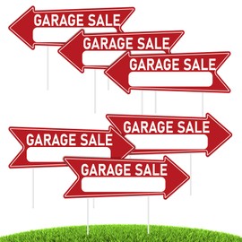 6 Pack Garage Sale Arrow Signs with Stake Double Sided, 17 x 6 Inches Large Yard Sign Corrugated Plastic Lawn Sign for Outdoor Waterproof Red
