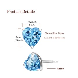 FANCIME Blue Topaz Stud Earrings 14k Solid White Gold Heart Stud Earrings Prong Cluster December Birthstone Fine Jewelry Gifts for Her Mom Women