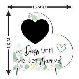 Wedding Countdown Plaque - Medium MDF Wood Heart-Shaped Keepsake - Days Until We Get Married with Optional Chalk Pen (Green Leaves, with Pen)