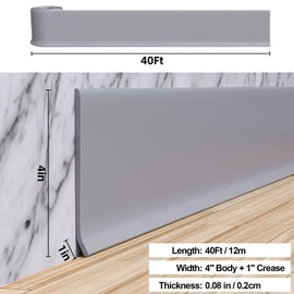 Duzzy Flexible Baseboard Molding Trim, 4 Inch(W) x 40 Feet(L) Peel and Stick Rubber Wall Trim Molding, Self-Adhesive Vinyl Wall Base Cove Base