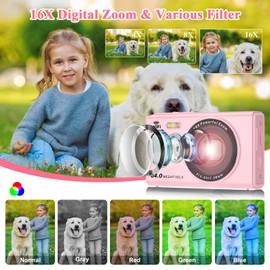 64MP Digital Camera, 16X Zoom, FHD 1080P Point and Shoot Digital Camera, Anti-Shake Compact Small Camera with 32GB Card&Fill Light, Two Batteries, 2.8" LCD Screen Camera for Kids Student Teenager, PK