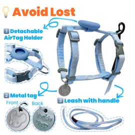 YorkieGogo No Pull Dog Harness and Leash with AirTag Holder for Small/Teacup Cats & Dogs, Cooling & Light Weight Vest, Perfect for Summer, XXS (Purple, Small)