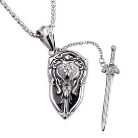 Viking Lion Shield Pendant Necklace with 23.6' Chain, Cool Totem Amulet, Gothic Black