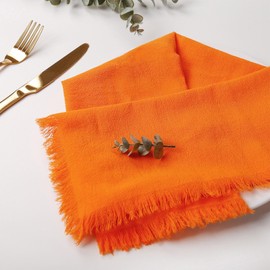 Getfitsoo Fall Cloth Napkins Set of 6, 100% Cotton Napkins with Fringe, 18 x 18 Inches Soft Handmade Dinner Napkins Cloth Washable for Thanksgiving, Wedding, Parties Dinner Table Decor(Orange)