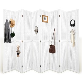 HIGREENA Room Divider 5.6FT Pegboard Display Wood Room Divider Panel 8 Panel Folding Room Divider Room Divider Screen Partition Room Dividers, White