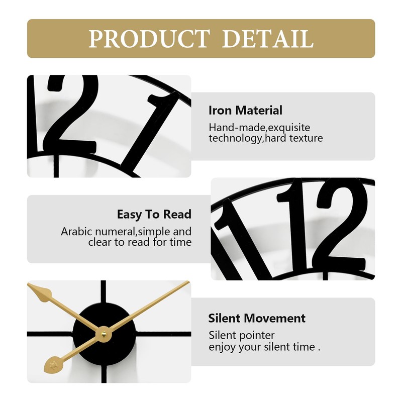 HEBOIX Large Wall Clock for Living Room,Decorative Round Modern Wall
