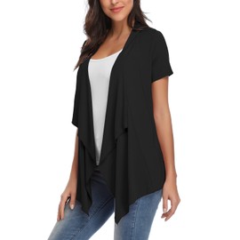 Exchic Women's Open Front Cardigan Irregular Hem Short Sleeve Outfits - black, size: xxl