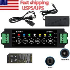 Herdio Bluetooth USB AUX 4-Channel Audio Amplifier Receiver 24V 3A Power Adapter