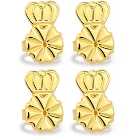 Earring Backs for Droopy Ears, KMEOSCH Earring Lifters Secure Push Backs 18K Yellow Gold Plated Adjustable Secure Earring Backs for Studs (2 Pairs) Comfortabal and Stylish