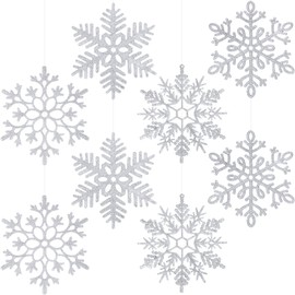 Large Snowflakes Extra Large Outdoor Christmas Ornaments Glittered Snowflakes Decorations Oversized Christmas Ornaments Snowflake Window Hanging Decorations(8 Pcs,Silver)