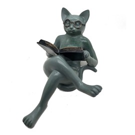 SMRTHMRT Creative and Abstract Animals Statues,Smart & Cute Reading Cat with Glasses Figurine,Home and Office Desk Decor,Garden Ornaments