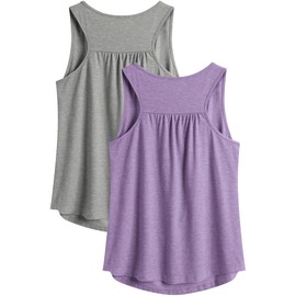 PINSPARK Women Workout Tank Tops Sleeveless Gym Shirts Racerback Yoga Top Running Shirt Loose Fit Lavender Top XXL