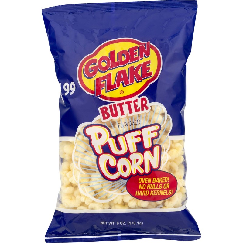 Golden Flake Puff Corn Butter, 6 oz Bags (Pack of