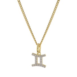 GLIZZ Zodiac sign Gemini gold 333/8K on gold-plated silver chain, timeless necklace for women, beautiful gift idea and elegant accessory, GL8330-03