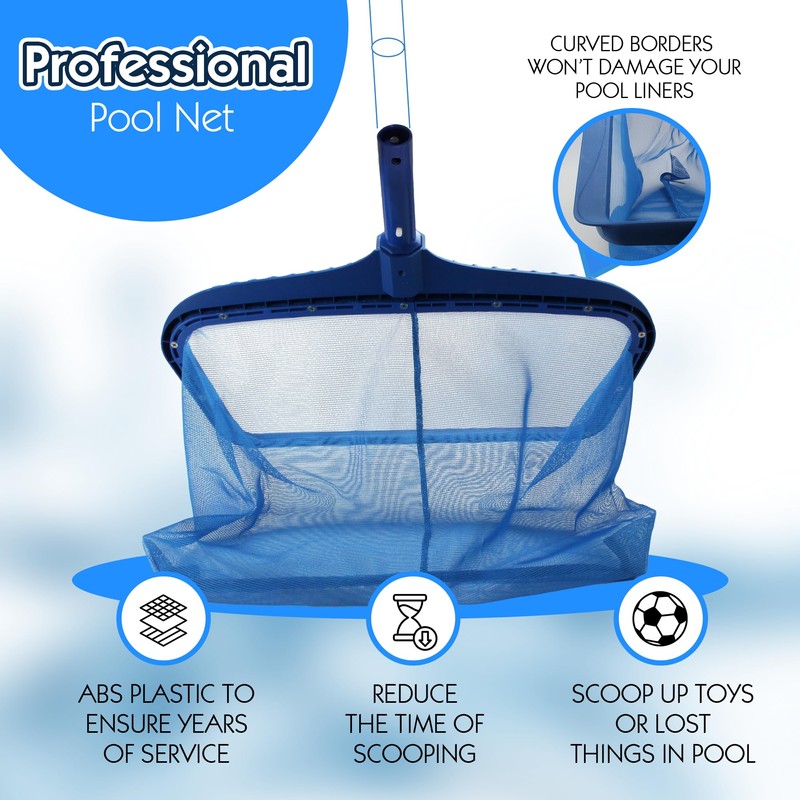 Pool Skimmer Net, Heavy Duty Leaf Rake Cleaning Tool, Fine