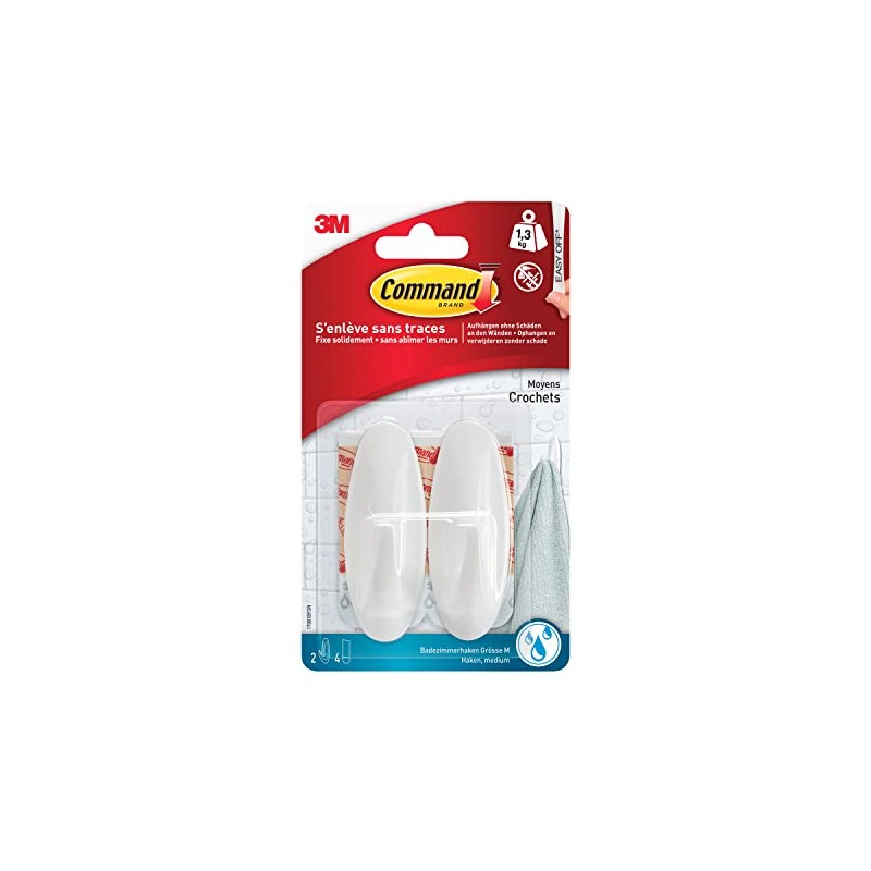Command W17081 plastic hooks, size M, waterproof up to 1.4