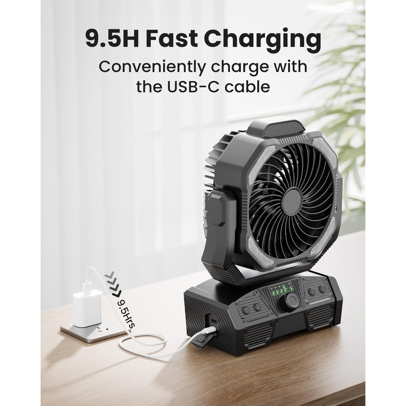 27H Work Hours Rechargeable Camping Fan, Portable Battery Operated Desk