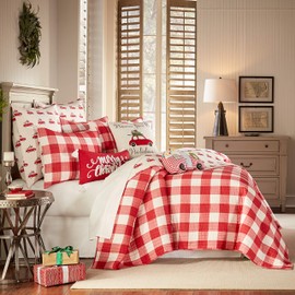 Levtex Home - Road Trip Quilt Set - Full/Queen Holiday Quilt 88x92 and Two Standard Shams 20x26 - Festive Christmas Farmhouse - Buffalo Check Red and White - Reversible