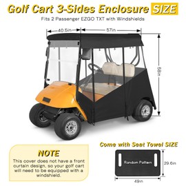 SANXIACAR Golf Cart Enclosure 2 Passenger for EZGO TXT 2 Seat Open Front Windshield 3-Sided Clear Windows Waterproof Transparent Driving Rain Covers Roll-up Zipper Door Black (with Seat Blanket)