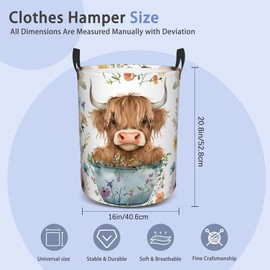 Cute Highland Cow Animal Laundry Basket, Foldable Waterproof Storage Basket with Handle for Clothes Storage/Toy Storage/College Dormitory/Home Decoration