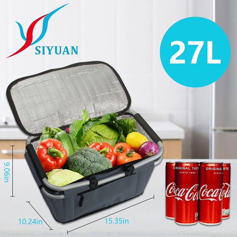 SIYUAN Collapsible Picnic Basket Insulated with Lid 27L Large Capacity