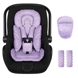 Jundetye Infant Car Seat Insert Boy Girl, 3 in 1 Newborn Carseat Insert with Strap Pads, Car Seat Head Support for Baby Strollers, Swings, and Bouncers, Comfortable and Machine Washable, Purple