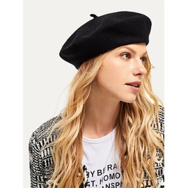 XYIYI Black Wool Blend French Beret Hat Solid Color Beret Cap for Women Girls