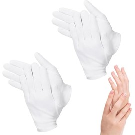 Hithika 2 Pairs White Cotton Gloves – Moisturizing Spa Gloves for Dry, Sensitive, or Eczema-Prone Skin – Reusable Soft Gloves for Night Cream, Inspection, or Costume Use – One Size