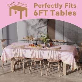 Fantastshop Plastic Tablecloths Disposable - 6 Packs 54 x 108 inch. Pink and Gold Rectangle Table Cloths - Gold Dot Waterproof Table Cover for Birthday, Wedding Decoration, BBQ, Parties.