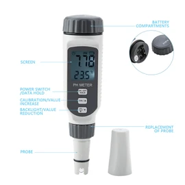 Medidor de pH Profesional, Lápiz de pH de Calidad de Agua Portátil, Acidímetro PH818 con Pantalla LCD Grande, para industria alimentaria