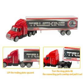 OTONOPI Toy Truck Trailer Car Carrier Pickup Vehicle Die-cast Toy Truck with Space Rocket Cargo Transport Truck Excavator Play Set for Kids Pack of 3 with Removable Parts