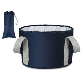 ds. distinctive style Foot Soaking Tub Collapsible Bucket with Handle 4.7 Gallon/18 L Portable Wash Bag for Fishing, Traveling, and Camping - Navy Blue