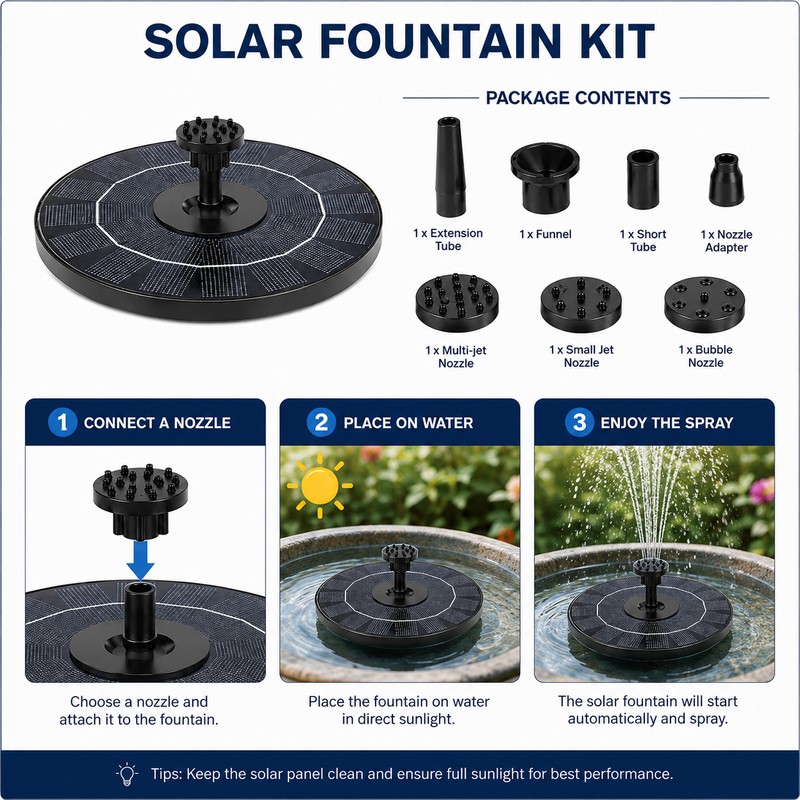 Solar Fountain Pump for Bird Baths – 1W to 3.5W