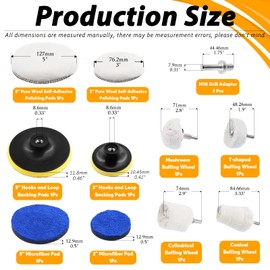 Rustark 10Pcs Polishing Wheel Wool Buffing Pad Microfiber Pads Assortment Kit Includes 4 Cotton Buffing Wheels, 3 Inch 5 Inch Polishing Pad for Drill Buffer Attachment for Polishing and Buffing