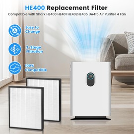 HE401 Replacement Filter for Shark Air Purifier 4, HE400 HE401 HE402 HE405, HE4FKPET, H13 True HEPA Filter and Activated Carbon Filter, 2 Pack